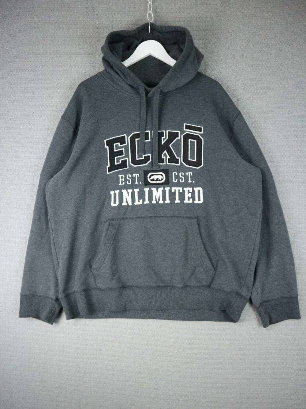 Ecko Unltd Spellout Cotton Pullover Hoodie Mens 2XL Vintage Grey Y2K